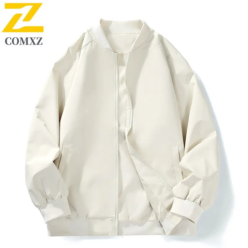 

COMXZ Varsity Jacket Solid Color Baseball Collar Travel Camping Men's Windbreaker Daily Wear Comfortable Versatile Outerwear