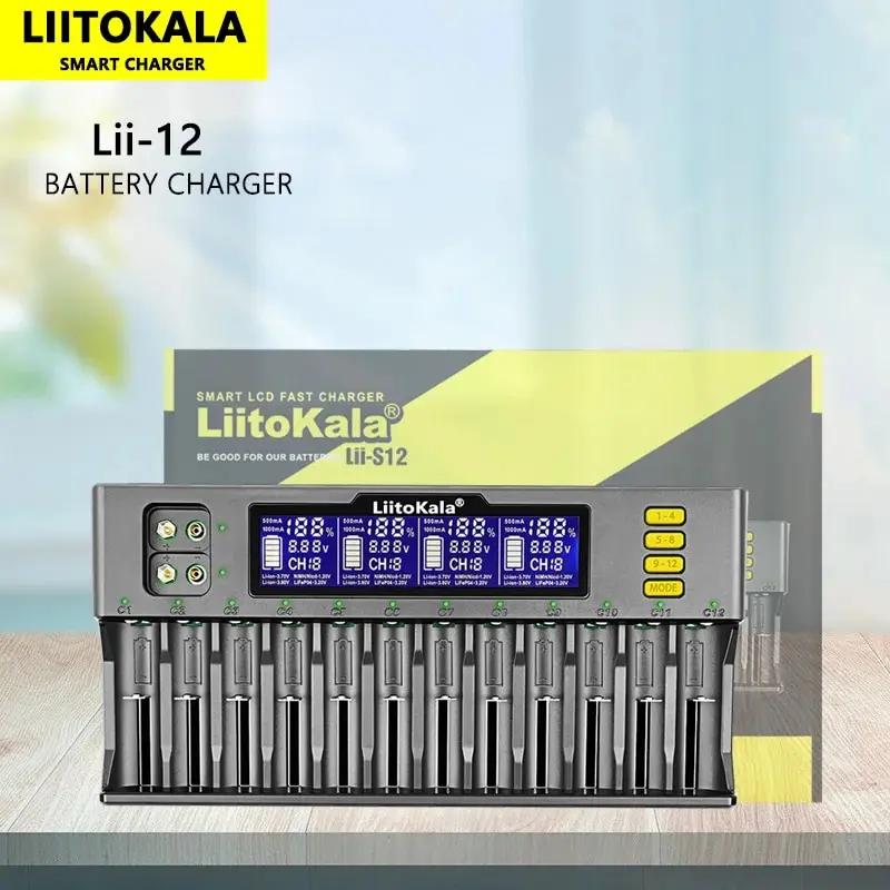 Ładowarka Lii-S12 LiitoKala 26650 litowo-jonowa 3.7V NiMH 1.2V LiFePO4 3.2V IMR 3.8V dla 18650 21700 26700 AA AAA