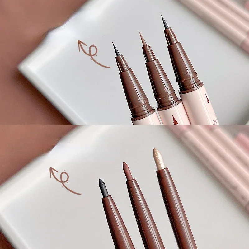 2 w 1 brązowym żelowy Eyeliner ołówkiem Ultra-slim płynnym Eyeliner cień w piórze gładki, wysokopigmentowy długopis żelowy jedwabnik trwały makijaż oczu