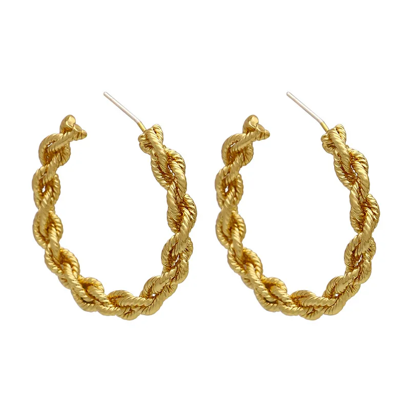 

Classic Retro French Hong Kong Style Yang Caiyu Same S925 Silver Needle Earrings C-shaped Fried Dough Twists Simple Chunky Hoop