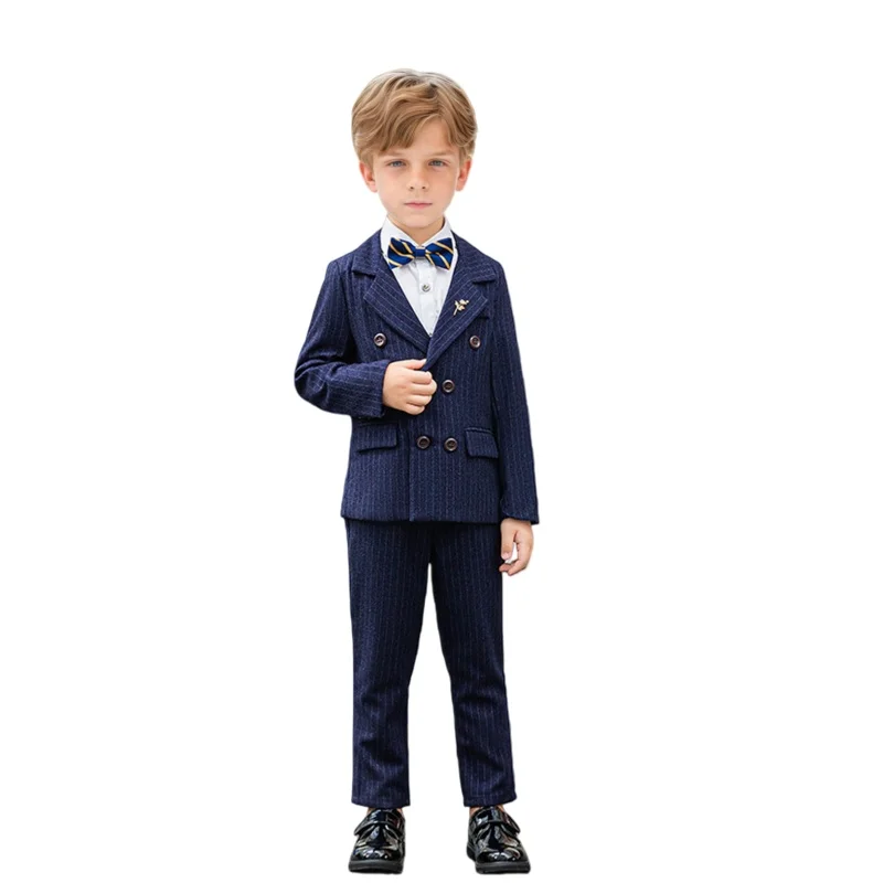Kids Spring Autumn Blue Plaid Suit Set Boys Wedding Birthday Prom Photography Set Children's Piano Host Performance Costume
