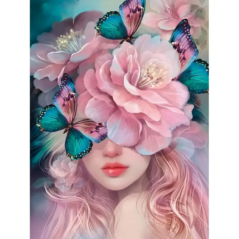 

GATYZTORY Fantasy Girl Coloring By Number Kits Handpainted Butterflies Picture By Number Pink Peony Teal Drawing On Canvas Home