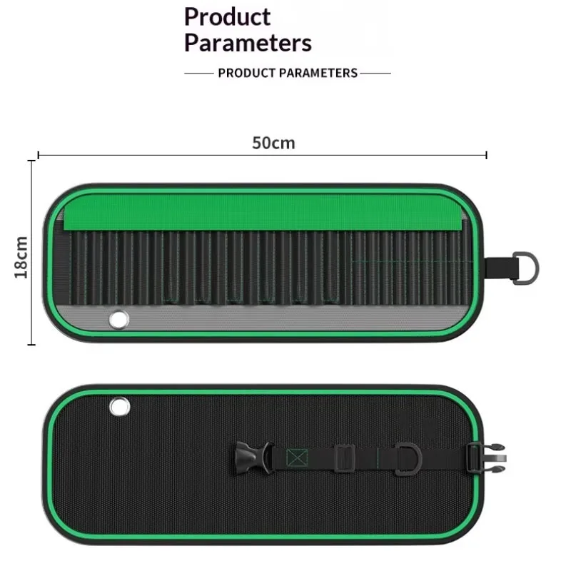 1Pc Waterproof Drill Bit Roll Bag 37-Slot Electrician Tool Organizer With Elastic Loops Portable Oxford Cloth Case Green