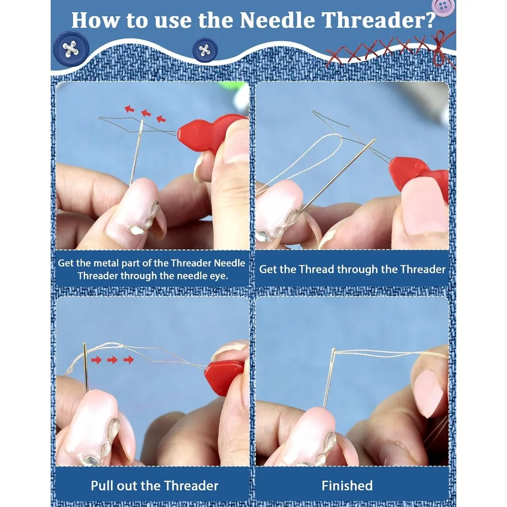 30-Count Steel Hand Sewing Needles Set 6 Sizes Large Eye Embroidery Quilting Needles Kit with Threaders for Craft Art Projects view 5