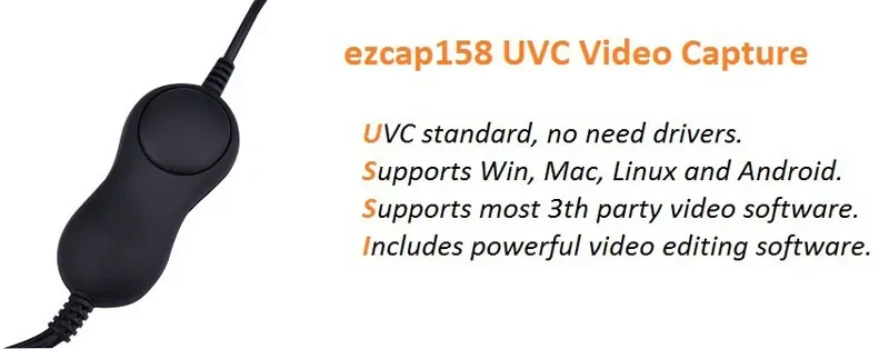 Ezcap158 USB 2.0 Audio Video Capture Card AV S-Video Analog Video Recording for VHS Player V8 Hi8 Camcorder Camera Windows MAC