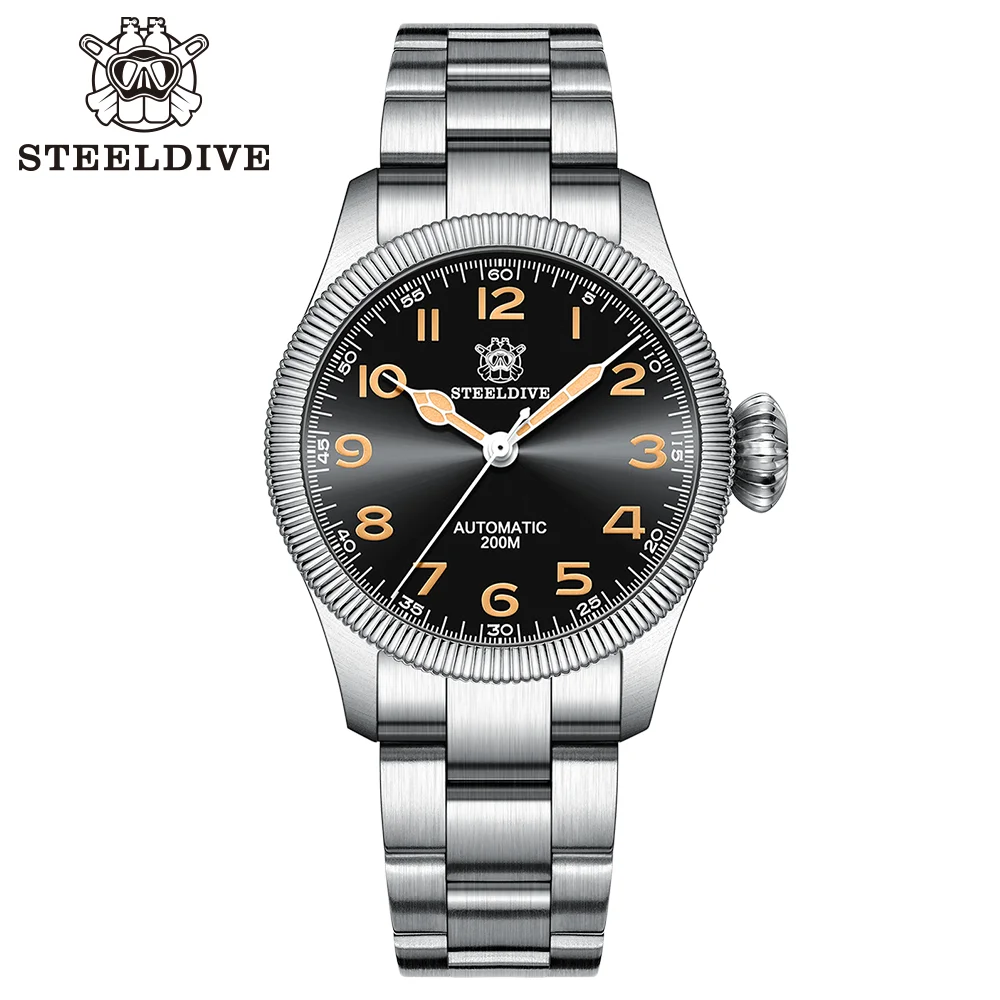 

STEELDIVE SD1906 V2 Mechanical Watch Big Onion Crown 200M Waterproof Swiss Luminous 316L Stainless Steel Case Fashion Dive Pilot