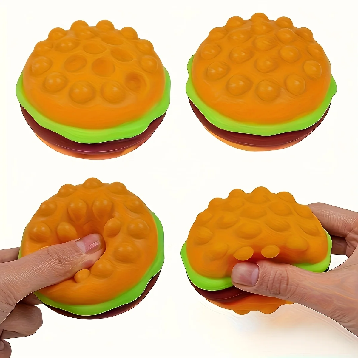 3D weicher, elastischer Hamburger-Stressball, matschiges, entspannendes Zappelspielzeug, perfekte Party-Dekoration, Urlaub, kleines Geschenk für Kinder und Erwachsene