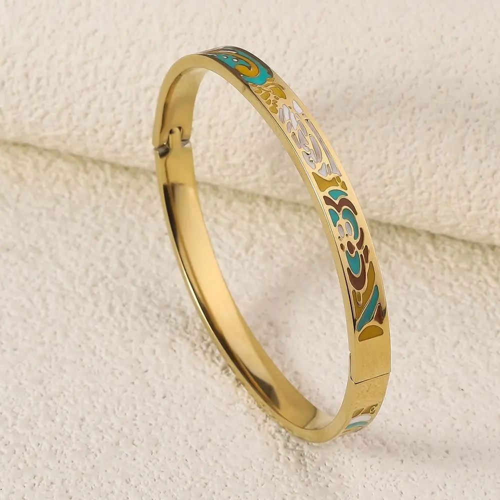 سوار المينا الصيني الأنيق من الفولاذ المقاوم للصدأ مقاوم للماء على شكل زهرة عرقية سوار يد نسائي تقليدي كلاسيكي