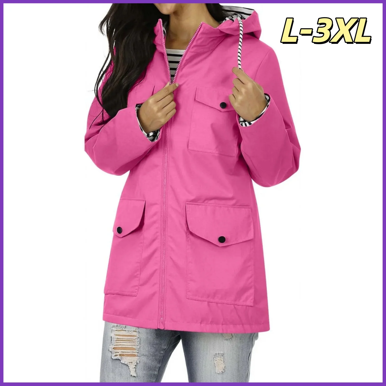 

Plus Size Winter Jacket for Women Solid Color Zipper Rain Coats Outdoor Hooded Mountaineering Jackets Waterproof Windproof Coat