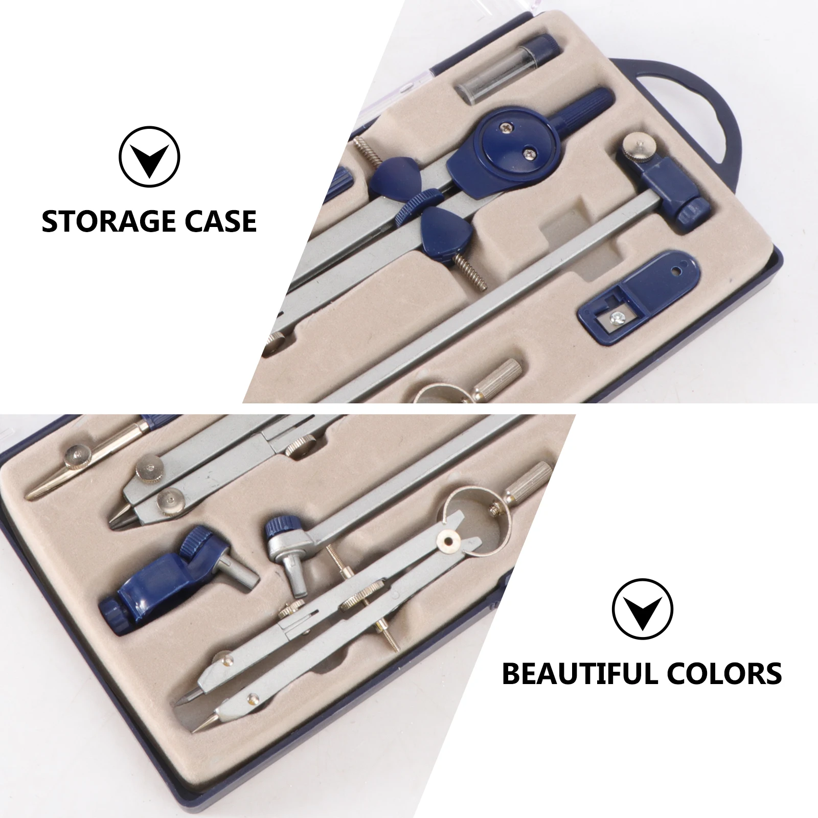 Precision Metal Compass Set Geometry Drawing Tool for Students Screw Mount Lifespan Shiny Coating Storage Case Includes