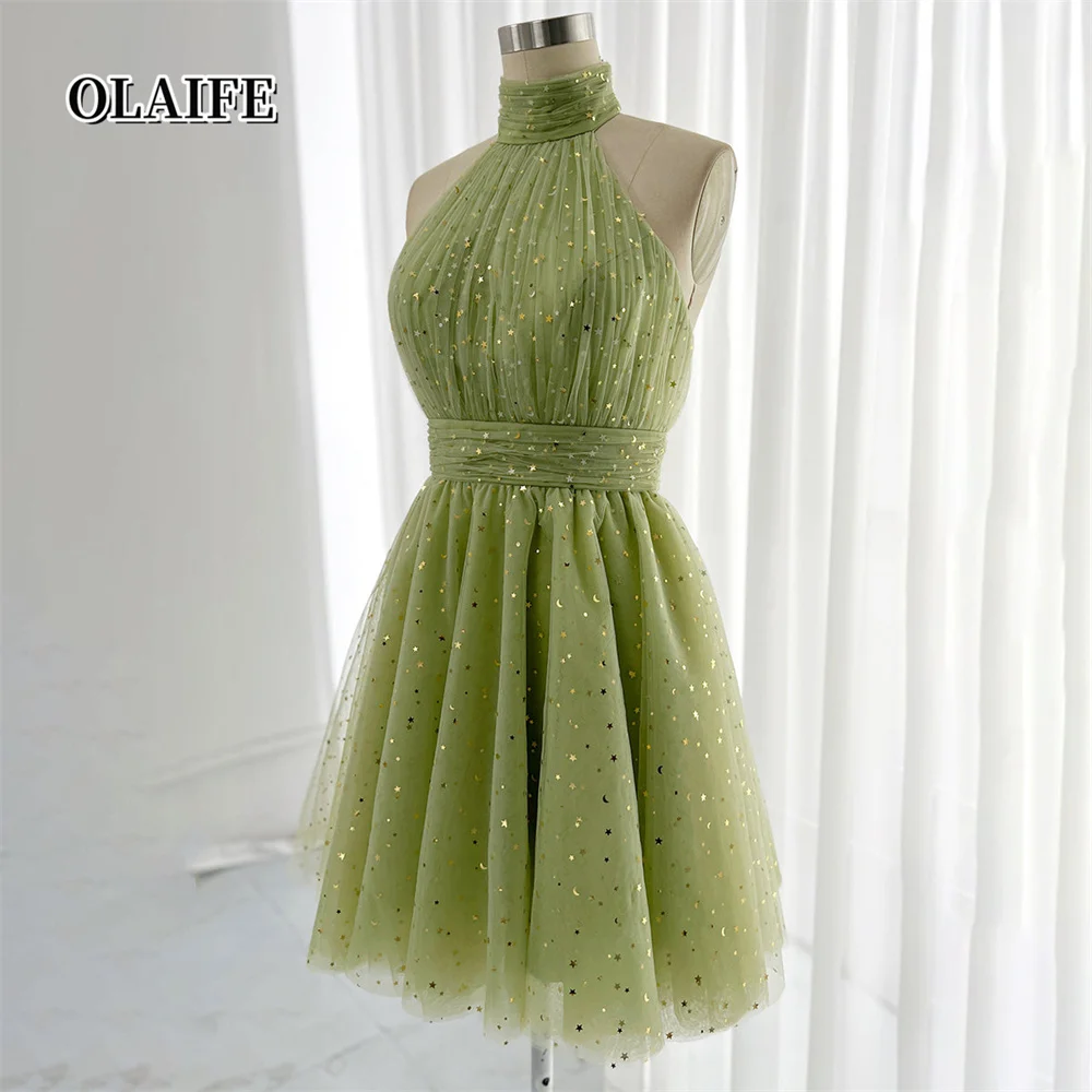 Backless High Neck Deaded Pleated Chiffon A-line Mini Homecoming Dress vestidos de gala vestidos para eventos especiales