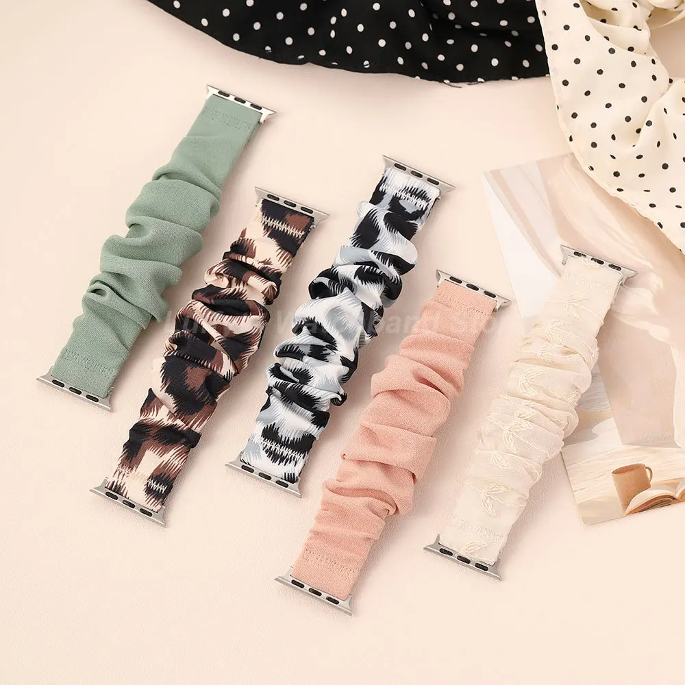 Women Elastic Scrunchie Strap for Iwatch 38 40 41 42 44 45 46 49mm for Apple Watch Series 1-11 Ultra SE Fashion Girls Bracelet