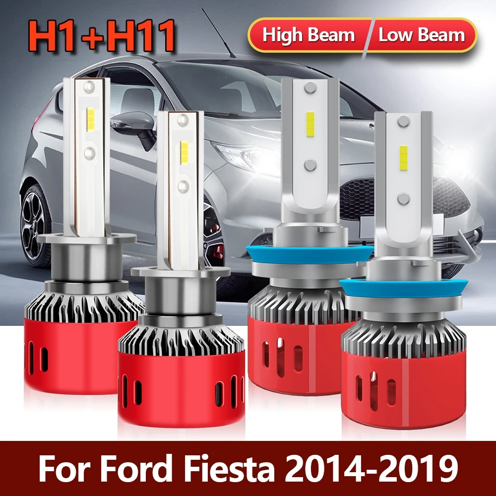 

4x LED Headlight Bulbs Kit H1 H11 High Low Bright CSP Lamps Combo Car Headlamps For Ford Fiesta 2014 2015 2016 2017 2018 2019