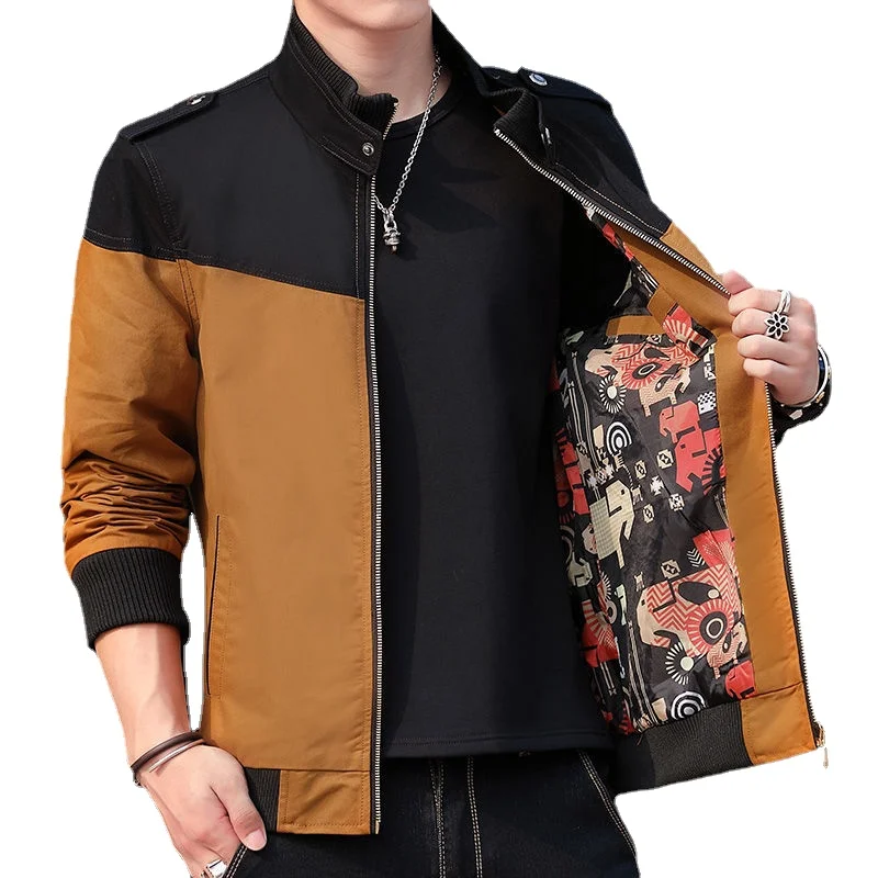 

Fashion Spring and Autumn Cotton Jacket Jacket Men's Fashion Versatile Loose Casual Contrast Stand Collar