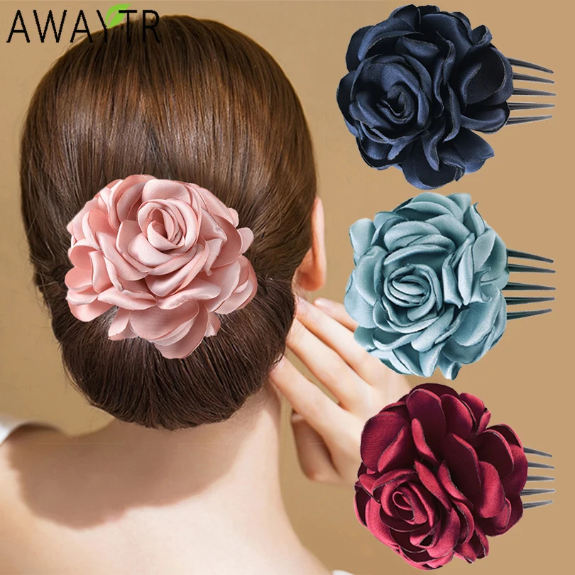 Cloth Red Rose Flower Hair Comb Hairpin For Bridal Bridesmaid Hair Clip Wedding Party Styling Tools Hair Sticks Hair Accessories