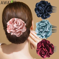 Cloth Red Rose Flower Hair Comb Hairpin For Bridal Bridesmaid Hair Clip Wedding Party Styling Tools Hair Sticks Hair Accessories