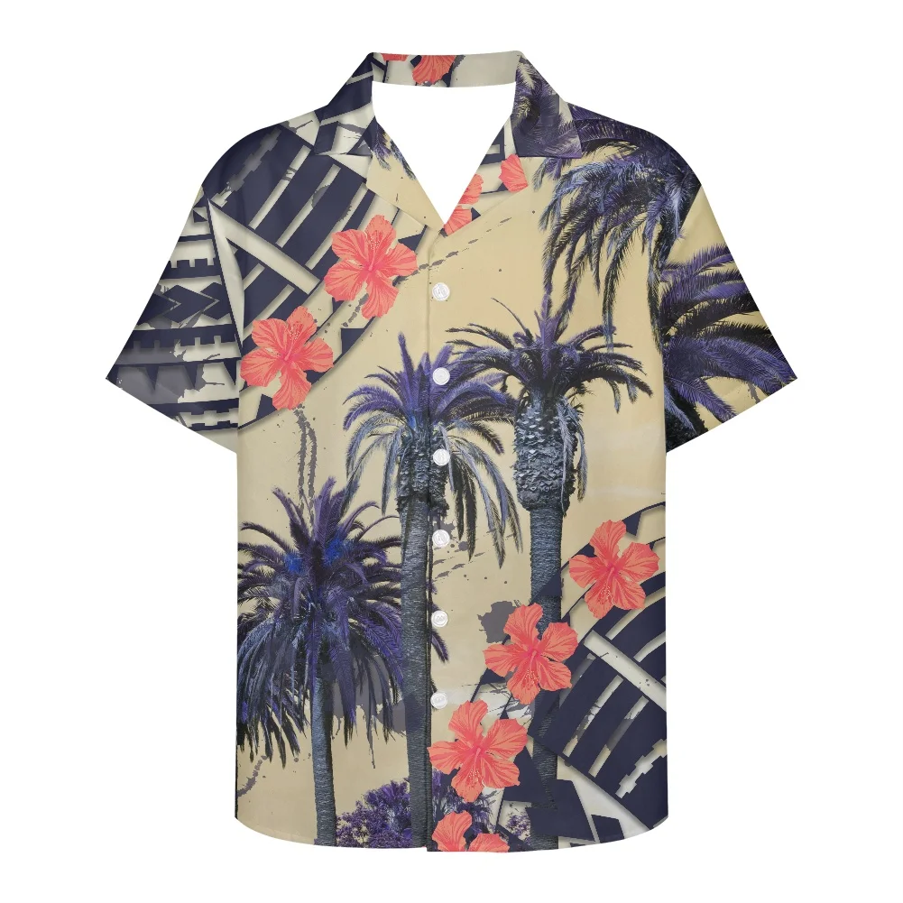 HYCOOL Polynesian Tribal Men Clothing Hawaiian Sea Turtle Digital Print Short Sleeve Button Up Loose Fit Shirts For Men Blouses