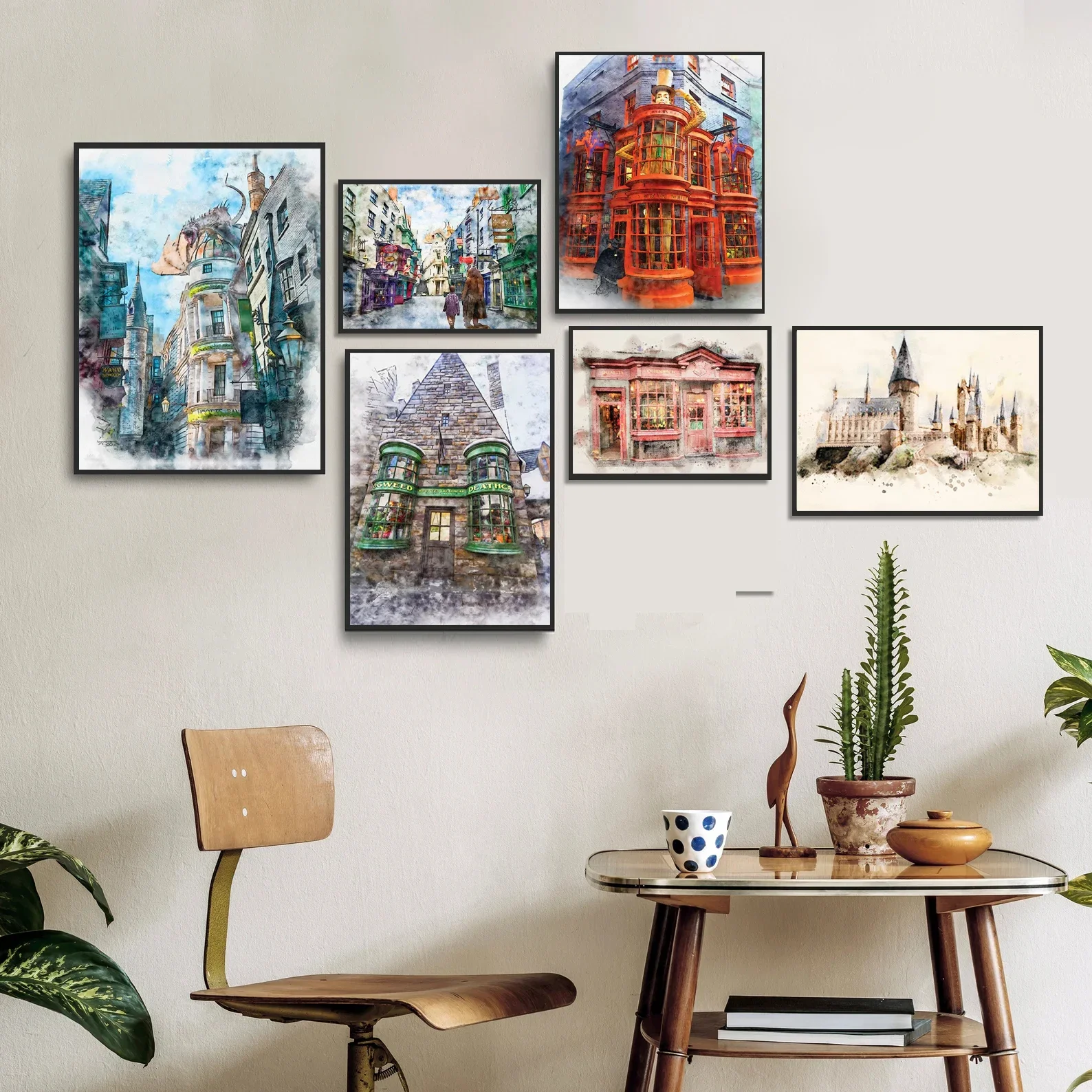 Impresiones Artísticas de la Tienda de Varitas Mágicas, Pintura en Lienzo de Gran Formato con Acuarelas, Impresiones en Lienzo, Cuadros de Harry Potter para Decoración de Habitaciones Infantiles
