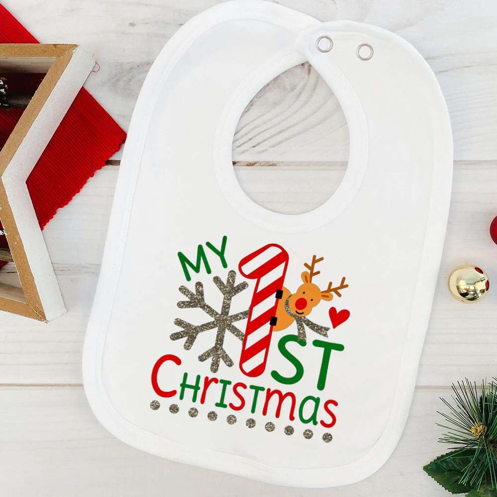 My First Christmas Baby Bib Boy Girl Cute Burp Cloths Xmas Infant Bibs Newbron 1st Christmas Bib Gift Xmas Party Toddler Bibs