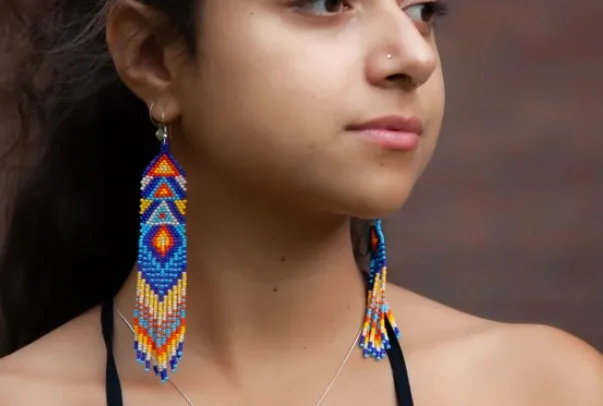 ZGMXR Rice bead earrings Tassel  Geometry Gradation color Hand-woven Alloy Woman Fashion Bohemia Simple Beaded earrings view 2