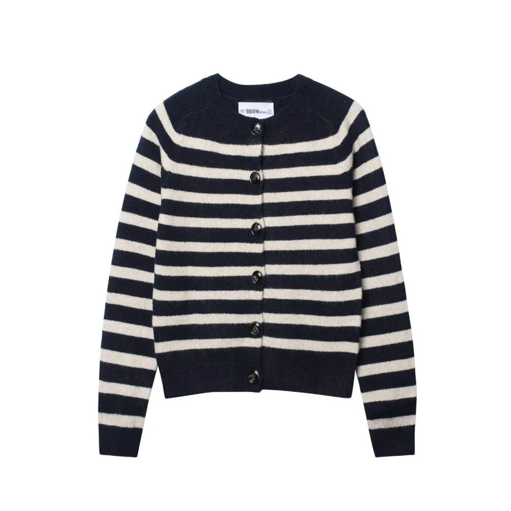 

UNIZERA 2025 new women's casual and fashionable European and American style design striped knitted jacket