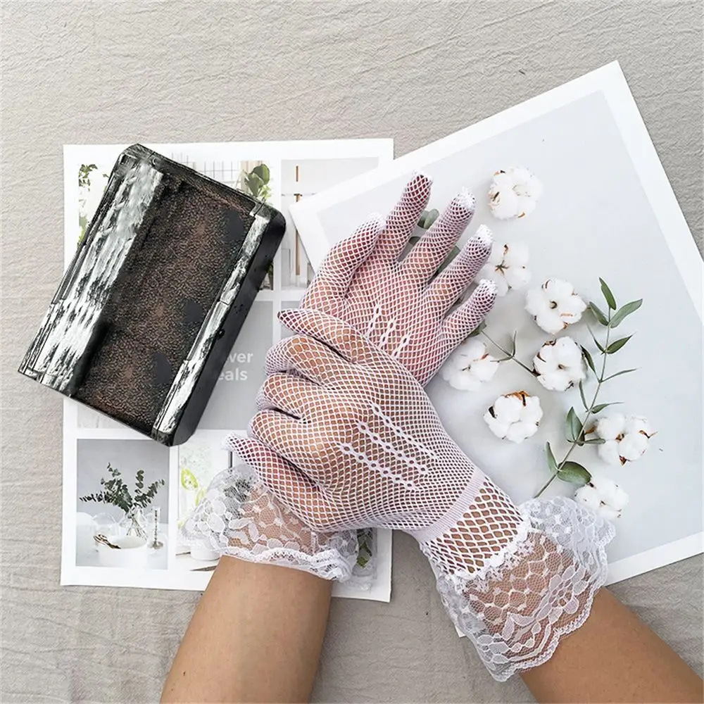 Prom Costume Hollow Out Sexy Uv-proof Driving Bride Mittens Mesh Fishnet Gloves Lace Gloves Full Finger Gloves