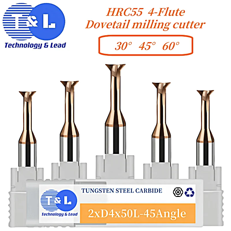 

T&L HRC55 4-Flute D1 D2 D4 Dovetail Milling Cutter 30°/45°/60° Tungsten Steel Carbide CNC Tools End Mill Chamfer Milling Cutters