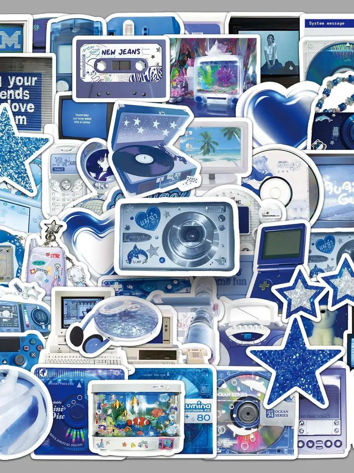 AliExpress ZHUOHUA 10/50PCS Retro Y2K Blue Stickers Electronic Digital Cartoon Decals Kids Toys Skateboard Phone Notebook Bike Waterproof Toys