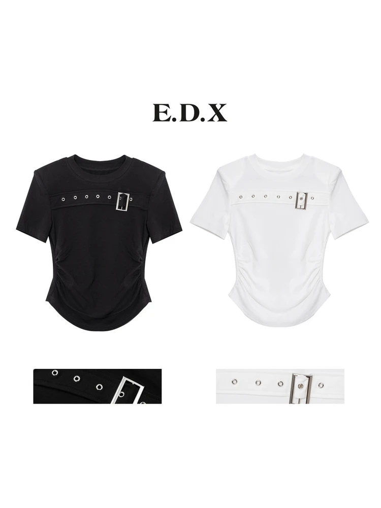 

Slim Fit round Neck T-Shirt for Women Breathable Cotton Blend Short Sleeve Short Length Versatile Base Layer Hot Girl Style