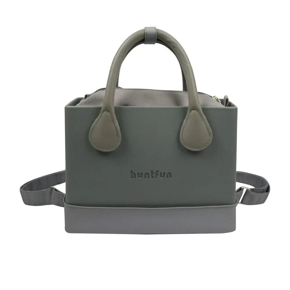 New huntfun Rubber Silicon EVA Square Bag with inner pocket with strap round Handle belt Women handbag shoulder O Bag Style