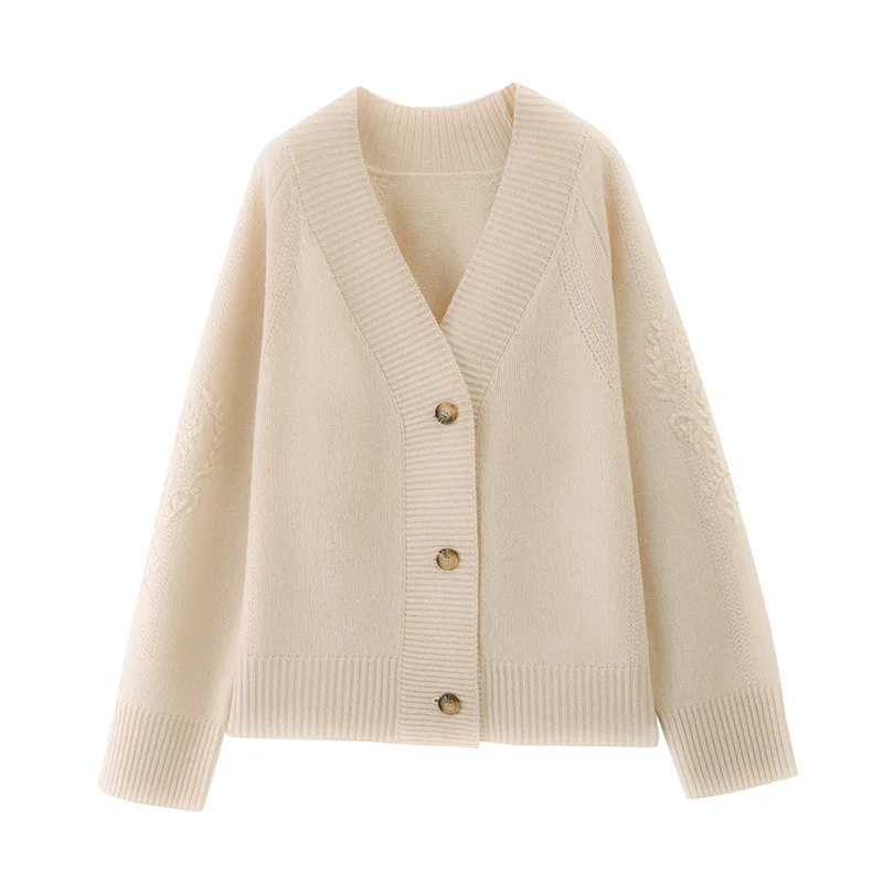 

Women's Cashmere Sweater Tassel V-neck Cable Knit Cardigan 100% Merino Wool Soft Warm Autumn Winter Korean Style Top