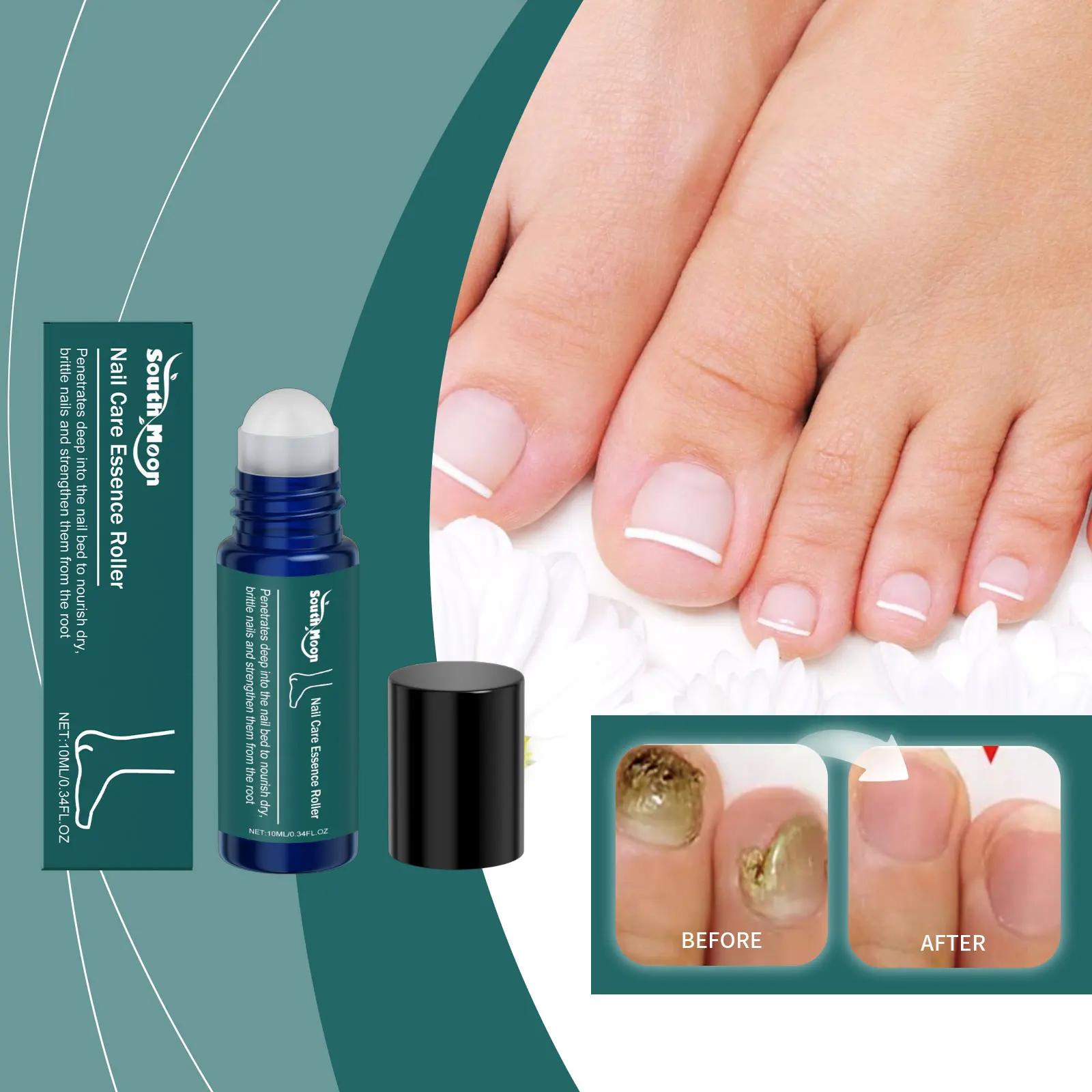 أسطوانة جوهر العناية بالأظافر من ساوث مون - مغذية وتقوية للأظافر الجافة والهشة، أداة توزيع الكرة الدوارة