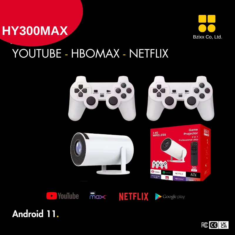 

3D Game Projector 2 in 1 HY300 M300MAX Controller Gamepad Android 11 5G WIfi Playstore Home Cinema Outdoor 4k Portable Projector