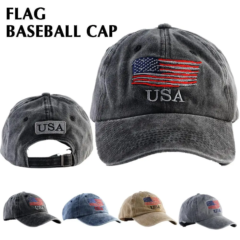 Unisex USA American Flag Baseball Cap Embroidered Style Army Hats Distressed Hat Military Washed Trucker I0E7