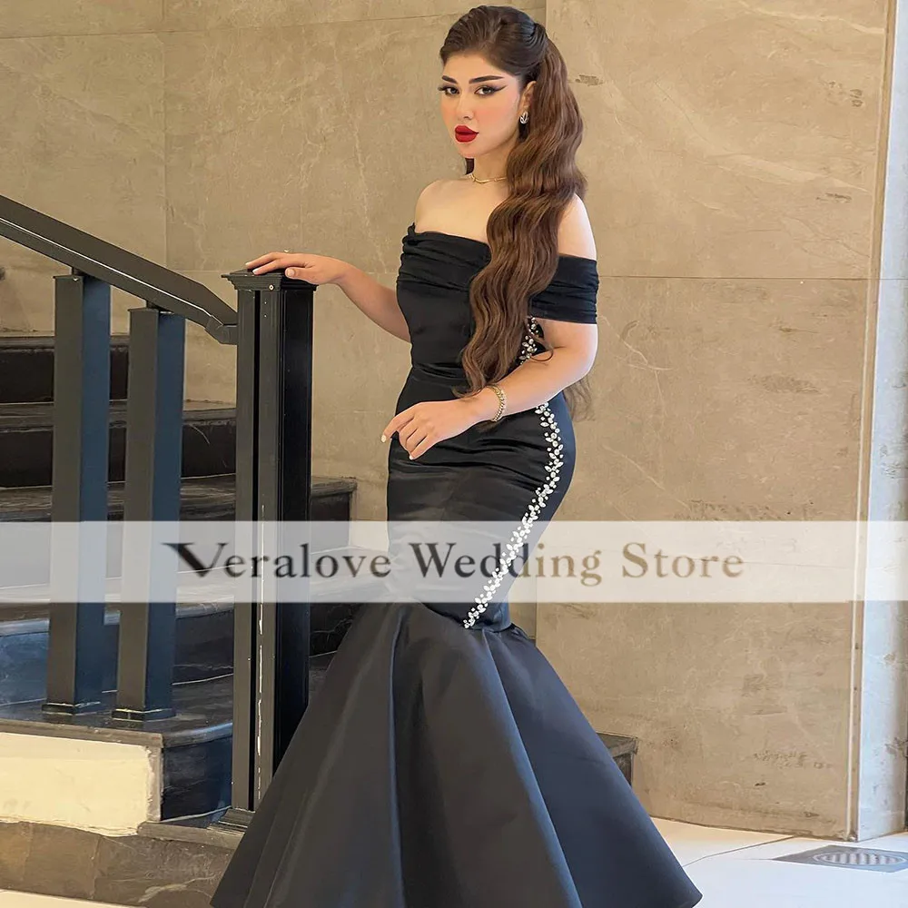 Vestidos de Noche negros modestos con hombros descubiertos Arbic Dubai vestido de fiesta de invitados de boda ropa Formal para ocasiones personalizada