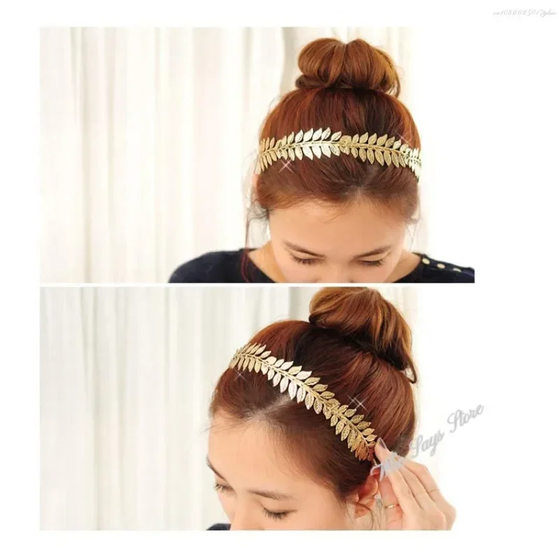 Baroque Golden Metal Leaf Headband Headpiece Crown tiaras Headdress Roman Goddess Greek Hair Jewelry Bride Wedding Accessories