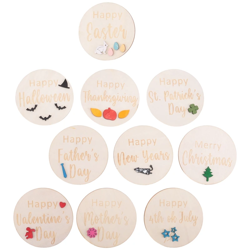 

10 Pcs Baby Holiday Milestone Cards Decoration Set Rustic Wooden Baby Months Signs Ornaments Newborn Photography Prop