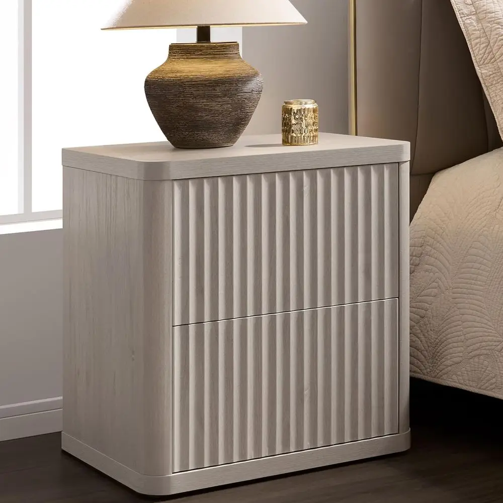 

Large White Alder 24.4 Tall 2-Drawer Nightstand for Bedroom or Living Room