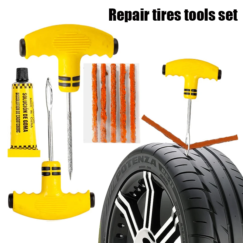 Car Tire Repair Tools Kit With Rubber Strips Tubeless Tyre Puncture Studding Plug Set For Truck Motorcycle Tyre Repair Kits