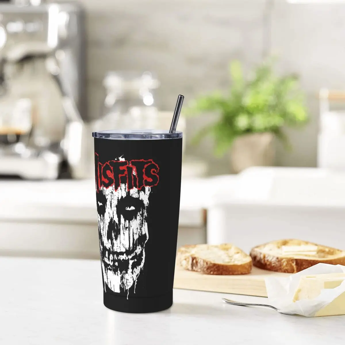 Misfits-vaso de acero inoxidable con tapa y pajita para Halloween, taza térmica con aislamiento al vacío, para oficina y hogar, 20 Oz