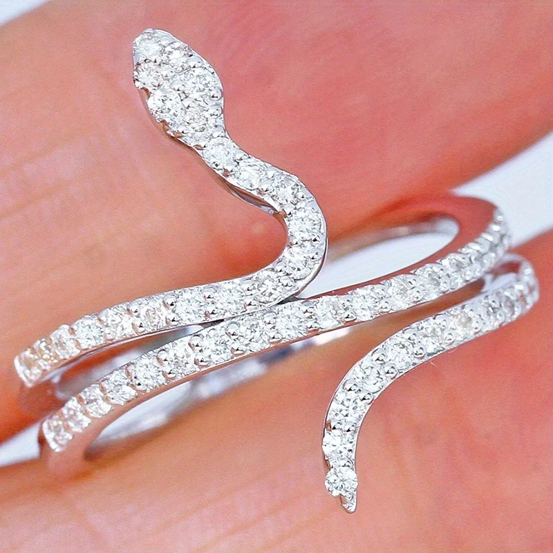 Fashion Trendy Unique Cold Style Glittering Zircon Snake Ring, Cool Jewelry for Casual Parties and Street Shots