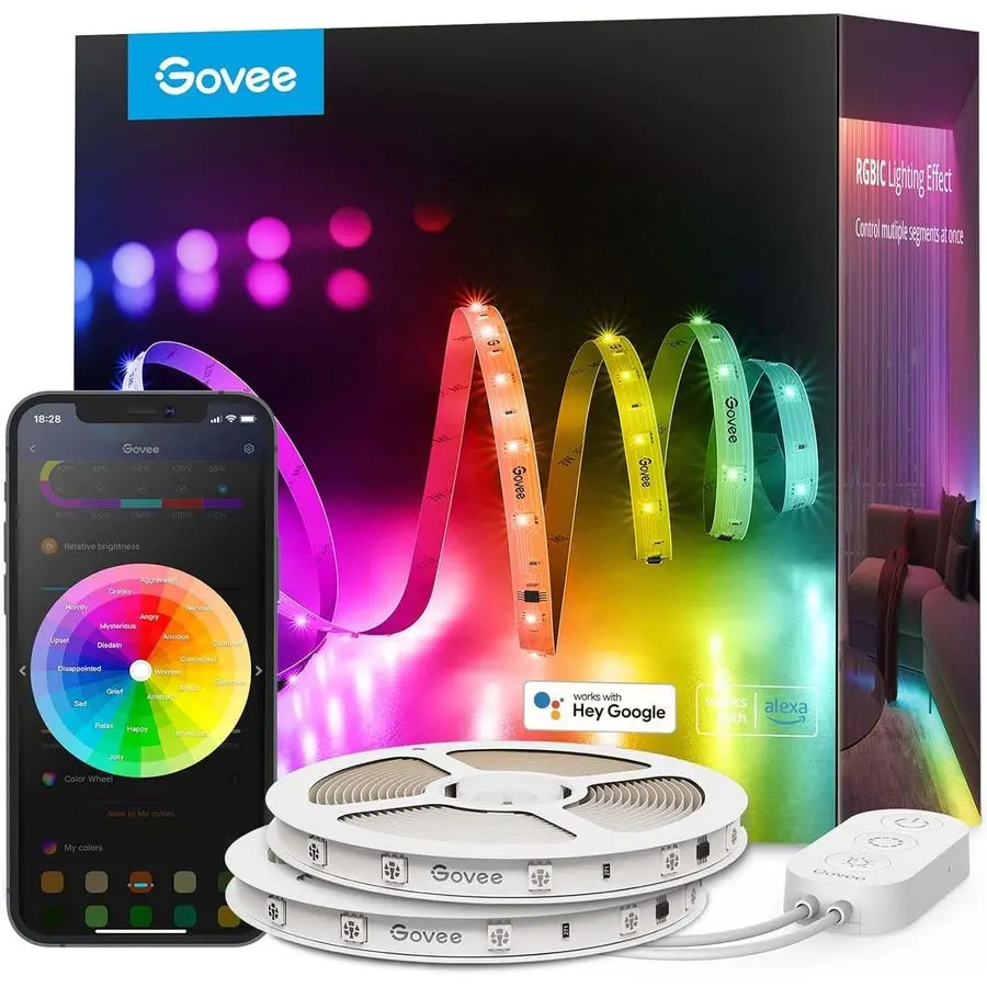 

100ft RGBIC LED Strip Lights, Smart LED Lights Work with Alexa and Google Assistant, LED Lights for Bedroom WiFi App Control Se