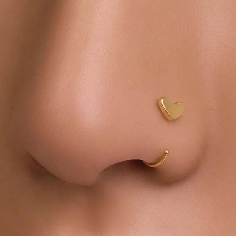 1 Stück 18K vergoldeter süßer Herz-Nasenring 20G-C-Form kleiner Nasenstecker Nasen-, Lippen- und Ohrpiercing-Schmuck für Frauen und Mädchen für den Alltag und Partys