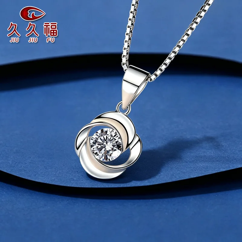 PT950 Platinum Women Rotatable Rose Necklace, Moissanite Suitable for Single Wear or Matching With Earrings & Rings