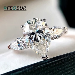 1/2/3/4CT Pear Cut Full Moissanite Engagement Ring for Women 925 Sterling Silver Waterdrop Three Stone Wedding Band Jewelry Gift