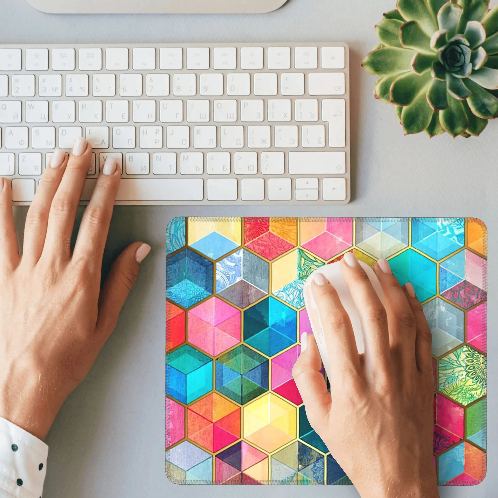 Alfombrilla de ratón con forma de cubo de panal bohemio de cristal, alfombrilla para teclado de ordenador, alfombrilla para ratón, Gaming, PC, portátil, escritorio, accesorios de oficina, alfombrillas para mesa