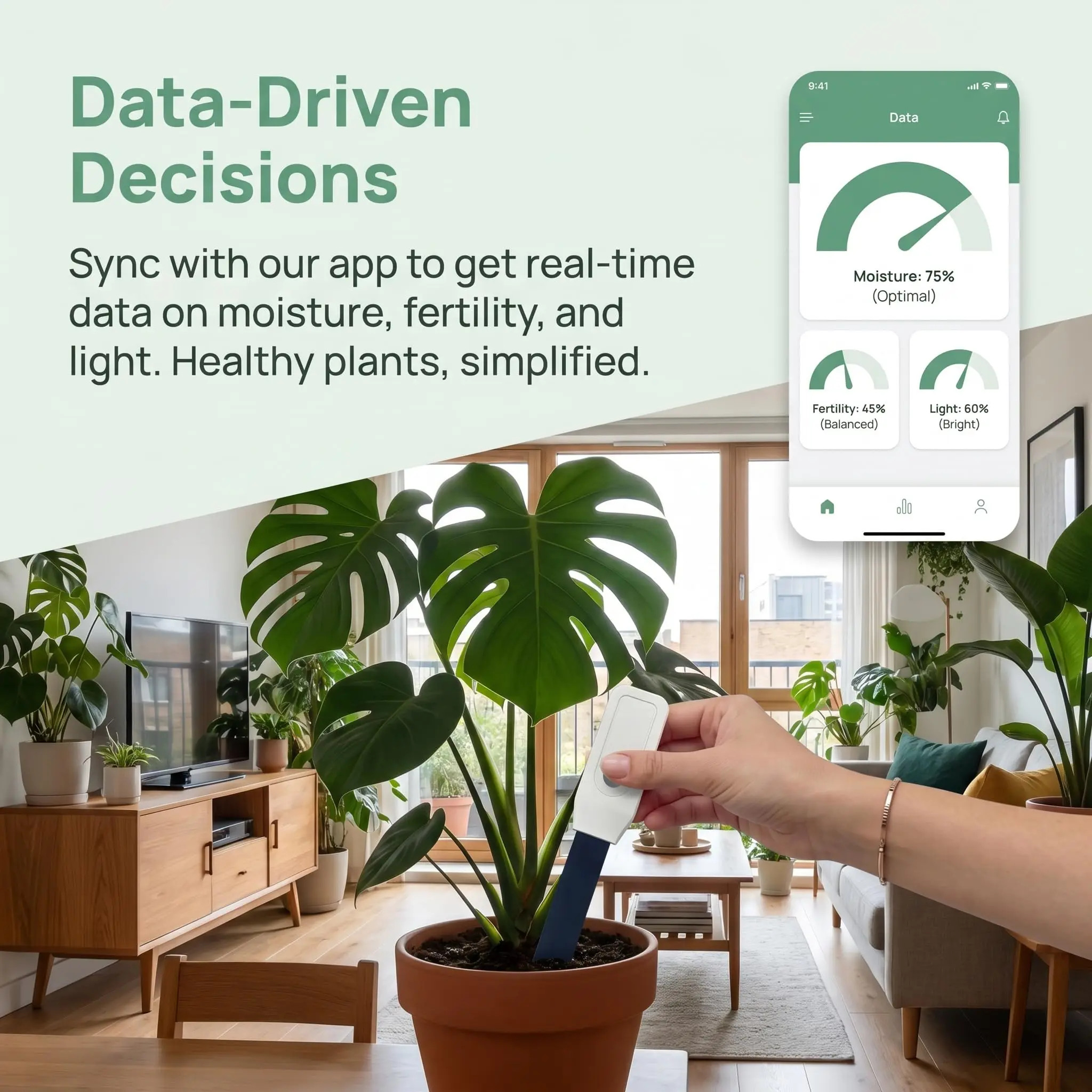 WiFi Bluetooth Soil Moisture Sensor, Smart Plant Tester with App Monitoring Capacitive Probe for Garden Potted Plants, Basic Use
