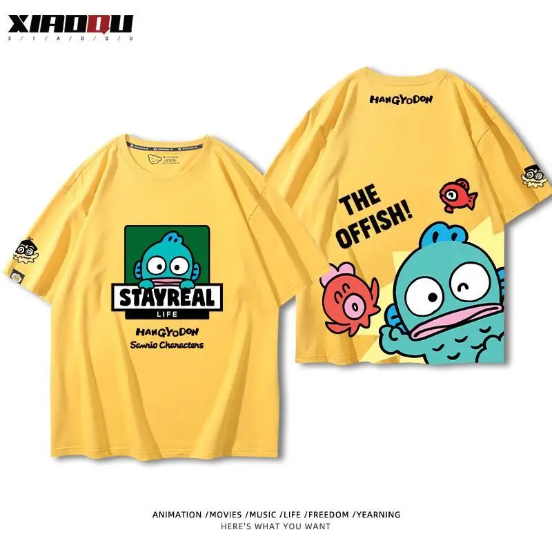 

Sanrio T Shirt Hangyodon Short-Sleeved Co Branded Peripherals Male Girls Students Versatile Cotton Children's Clothes Summer