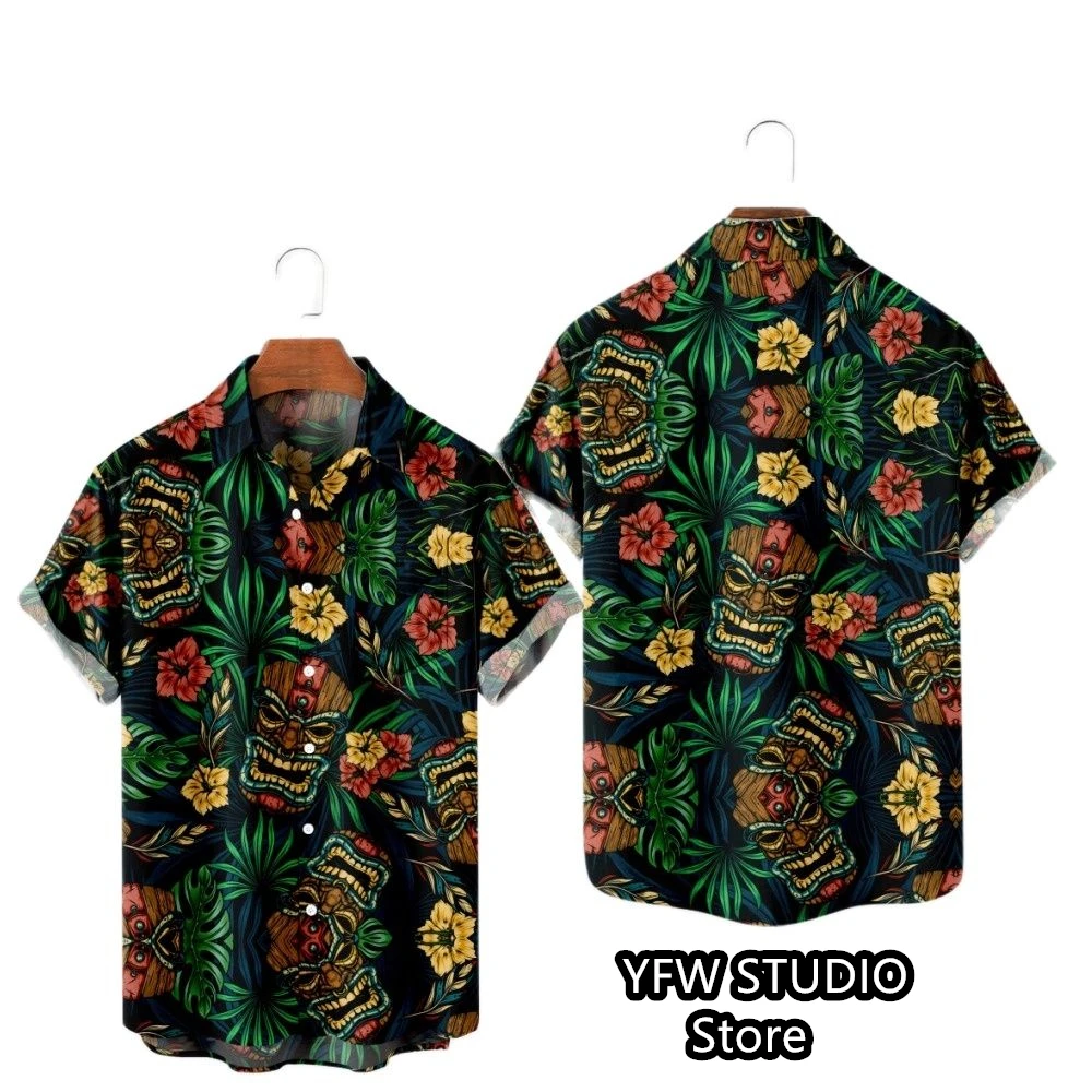 Hawaii Tropischer Stil Papageien-Druck Kurzarm Aloha-Hemden Kubanischer Stil Sommer Plus Size Lässige neue Herrenhemden – Detail 22