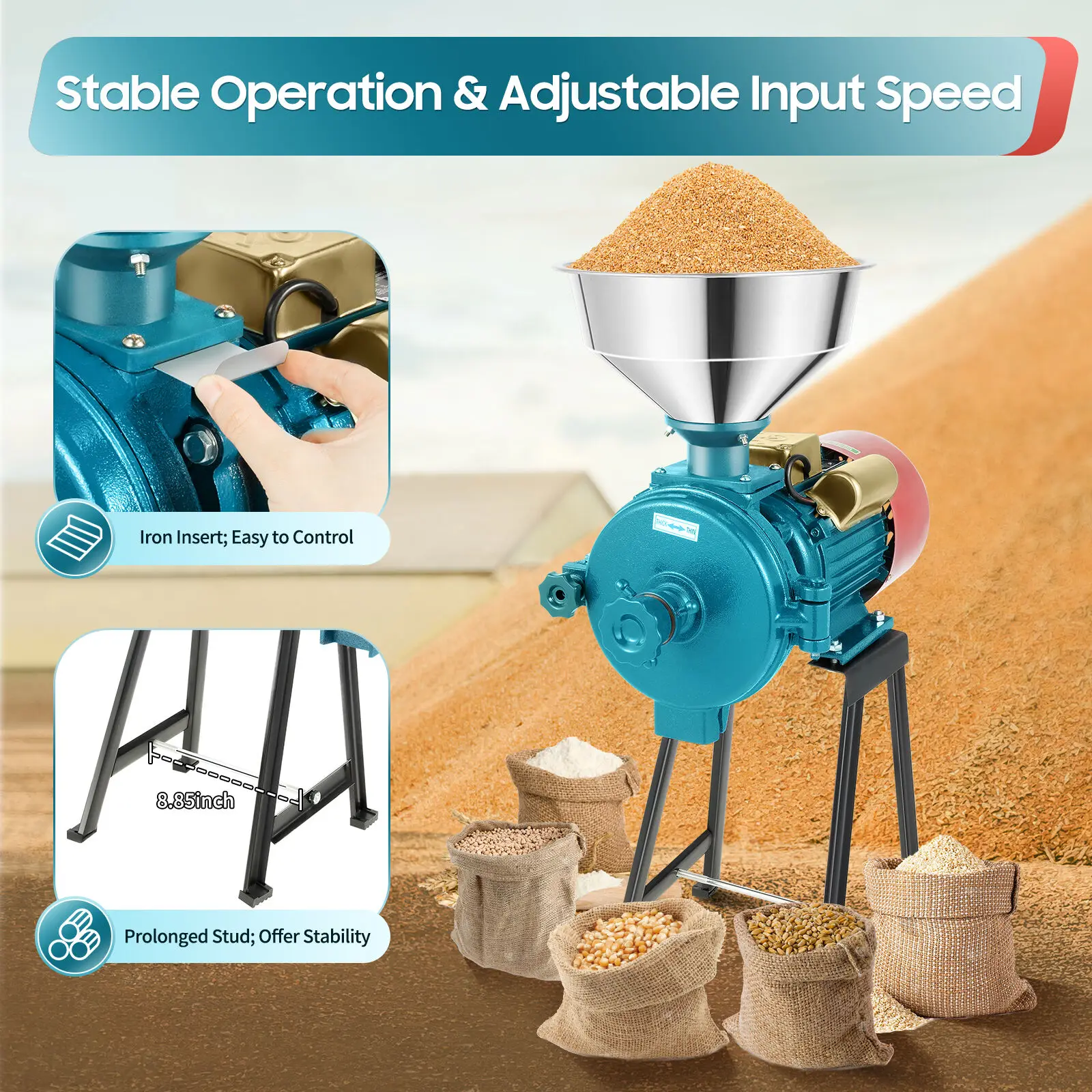 

3000W 220V Electric Grain Mill Grinder, Dry Cereals Grinder Machine w/Funnel, Commercial Corn Mill Flour Mill Cereals